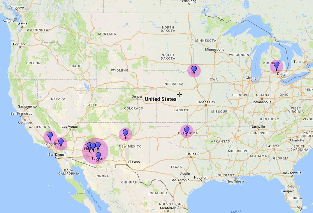 Map of United States with markers on other Manufactured Home Communities